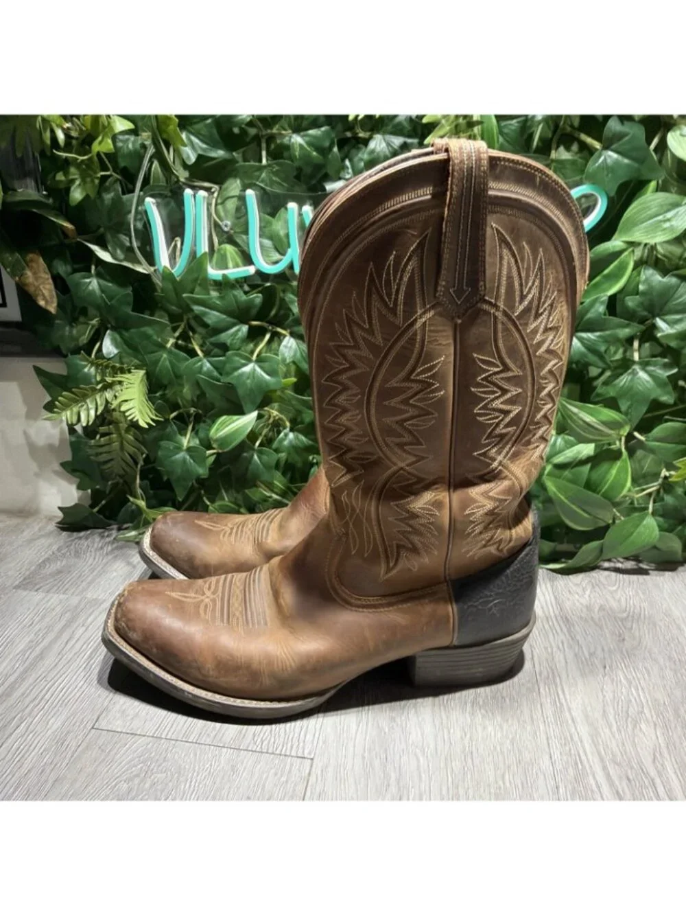 ARIAT TROUBADOUR BROWN/TAN COWHIDE LEATHER COWBOY BOOTS #10017359 MEN'S 12 D